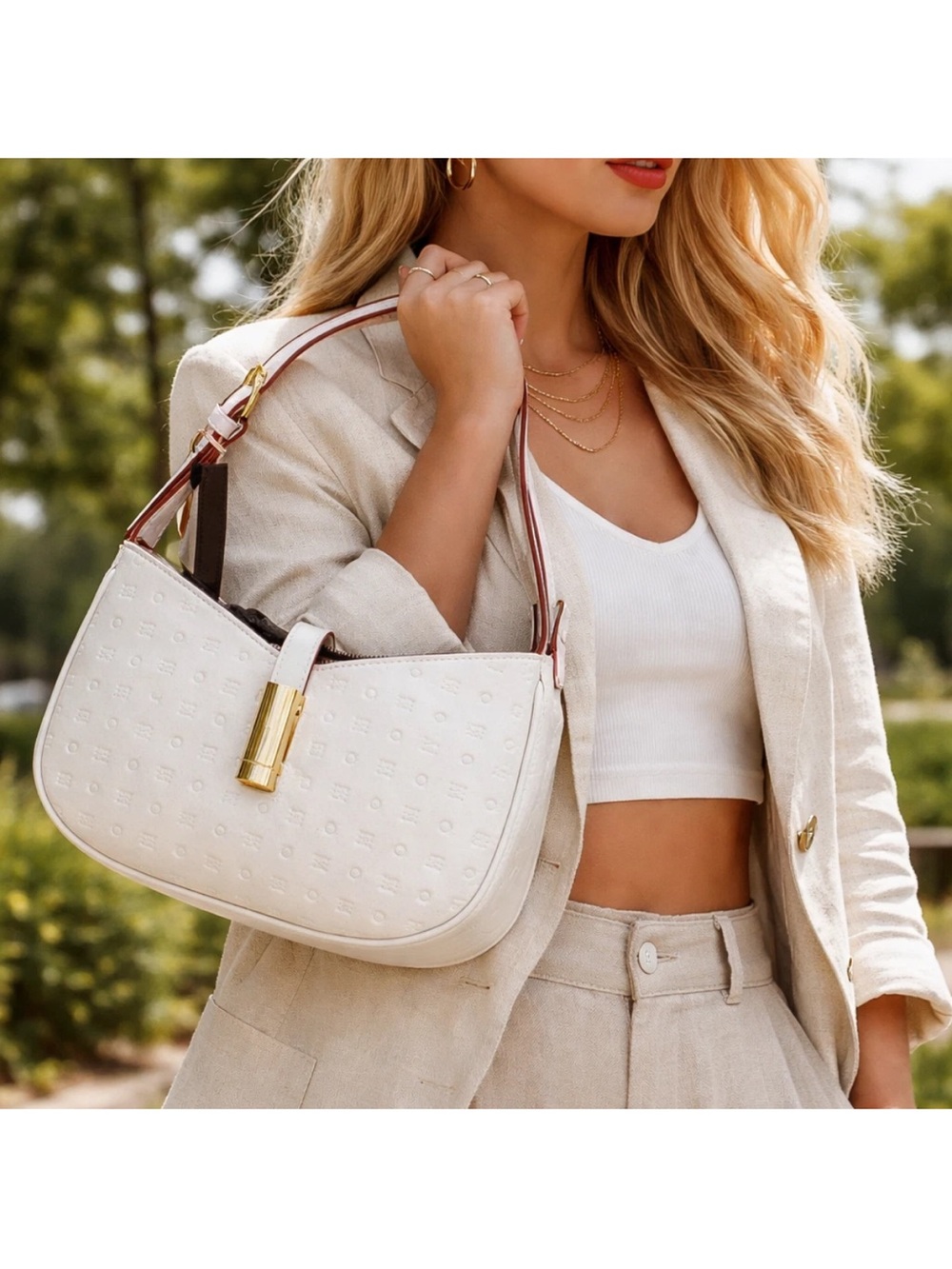 Arcadia White Shoulder Bag with Gold Hardware - Made in Italy NWT